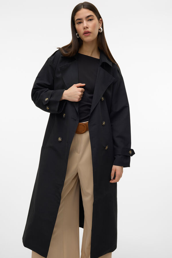 Vero Moda Gabardina longo b&aacute;sico Preto