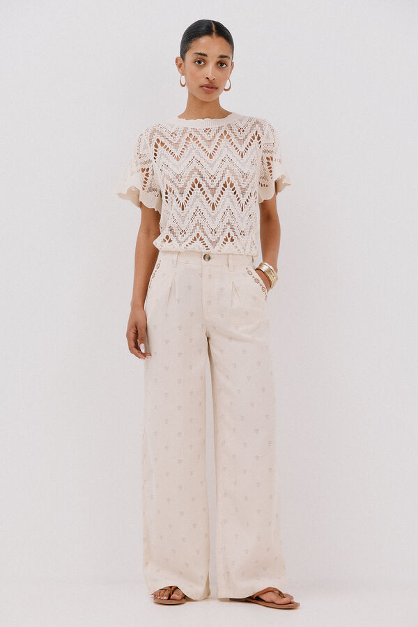 Cortefiel Cal&ccedil;as plissadas tencel Ecru