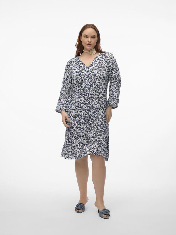 Vero Moda Curve Vestido corto manga 3/4 talla grande Azul marino