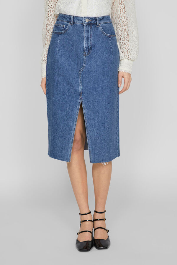 Vila Falda denim de algod&oacute;n Azul