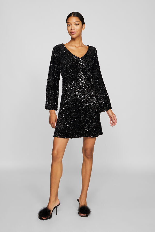 Vila Vestido curto com lantejoulas Preto