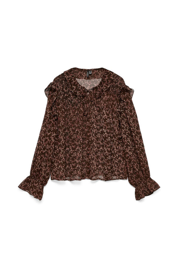 Vero Moda Camisa manga larga volantes Marr&oacute;n oscuro