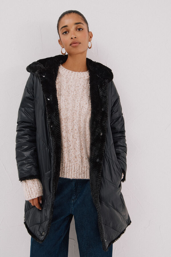 Cortefiel Sobretudo comprido revers&iacute;vel efeito pelo Preto