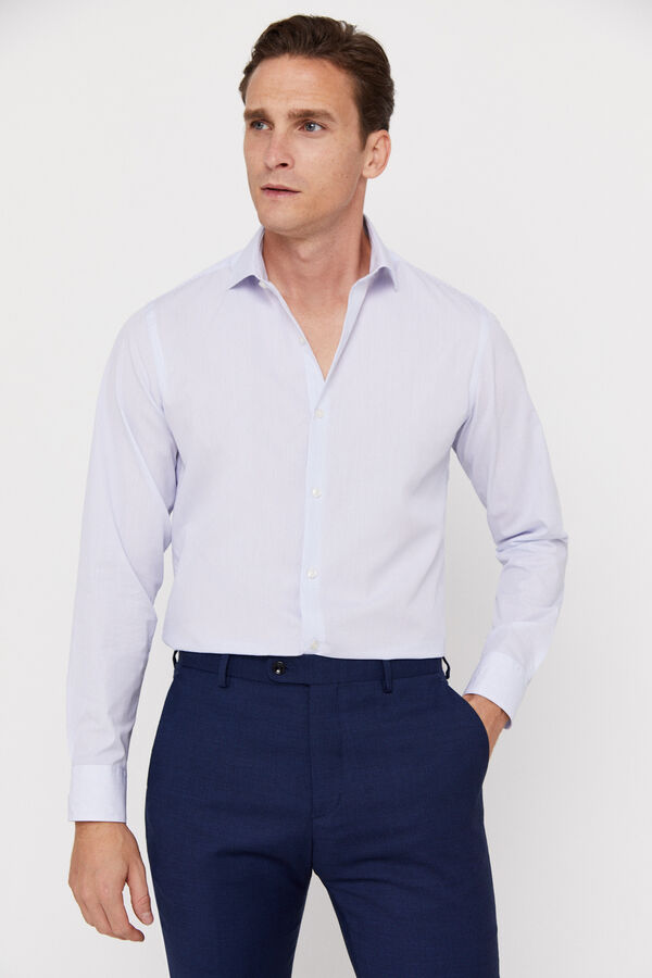 Cortefiel Camisa elegante microrriscas slim fit fácil de engomar Azul