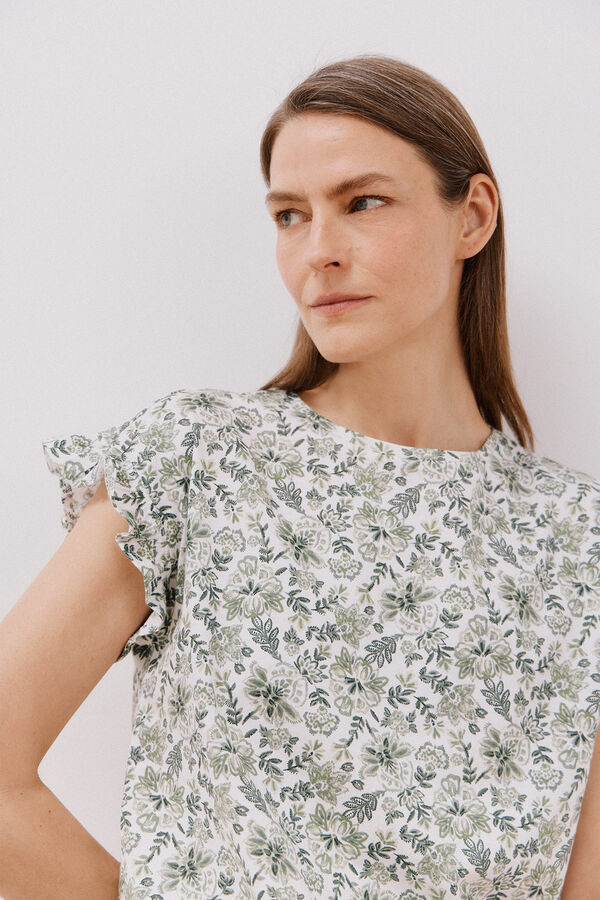 Cortefiel Camiseta b&aacute;sica volante Estampado amarillo