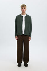 Selected Chaqueta c&aacute;rdigan con bolsillos 100% algod&oacute;n org&aacute;nico Verde oscuro
