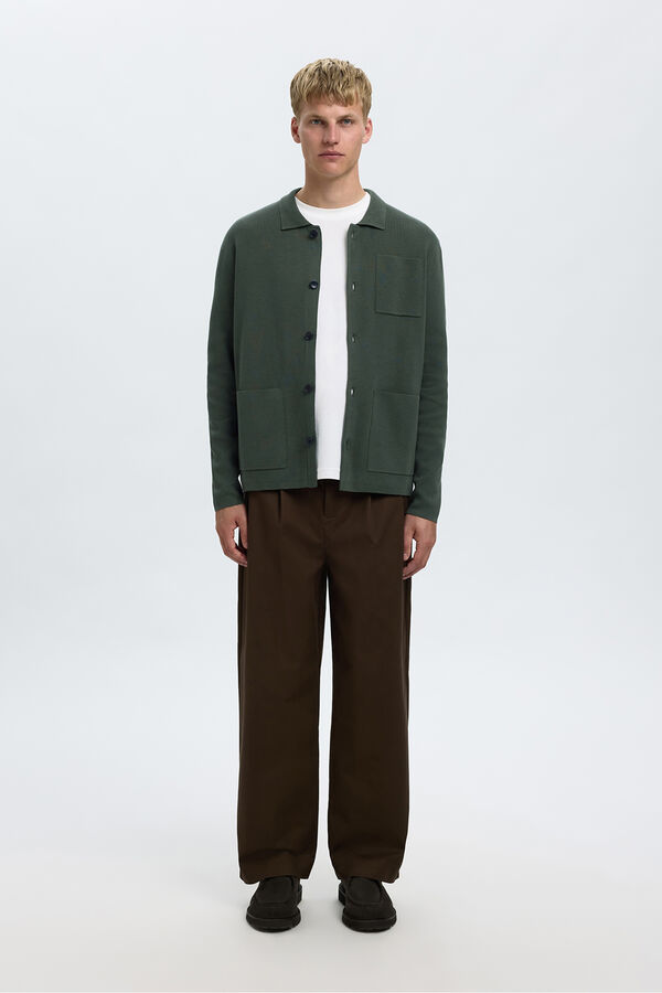 Selected Chaqueta c&aacute;rdigan con bolsillos 100% algod&oacute;n org&aacute;nico Verde oscuro