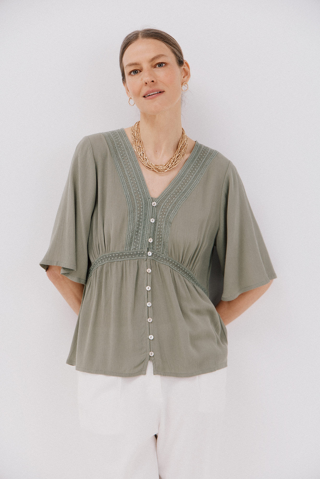 Cortefiel Blusa encaje volantes