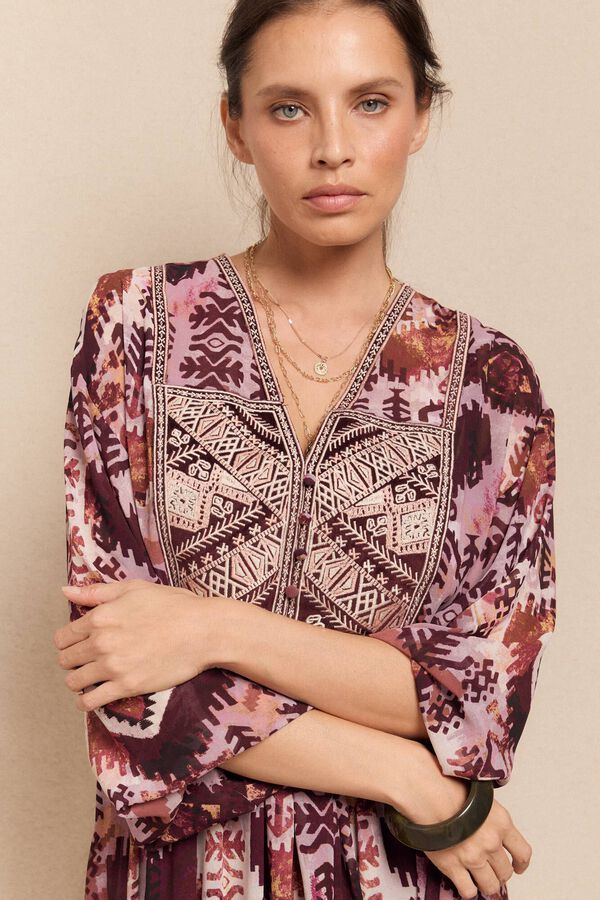 Slowlove Vestido fluido estampado bordado Multicolor