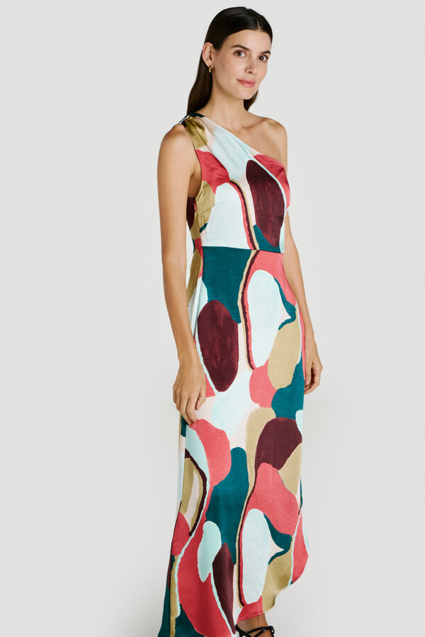 Vila Vestido satinado estampado de fiesta Multicolor