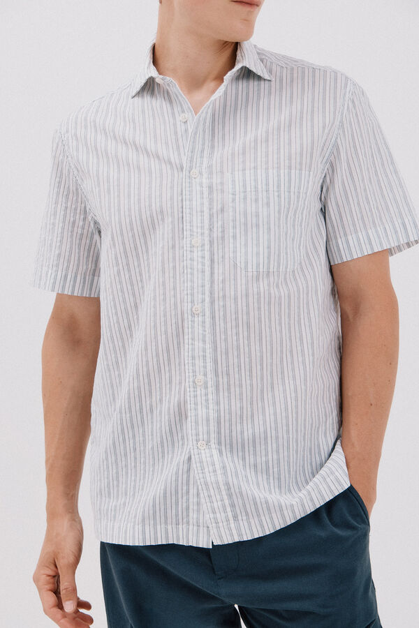 Cortefiel Camisa riscas de manga curta Azul