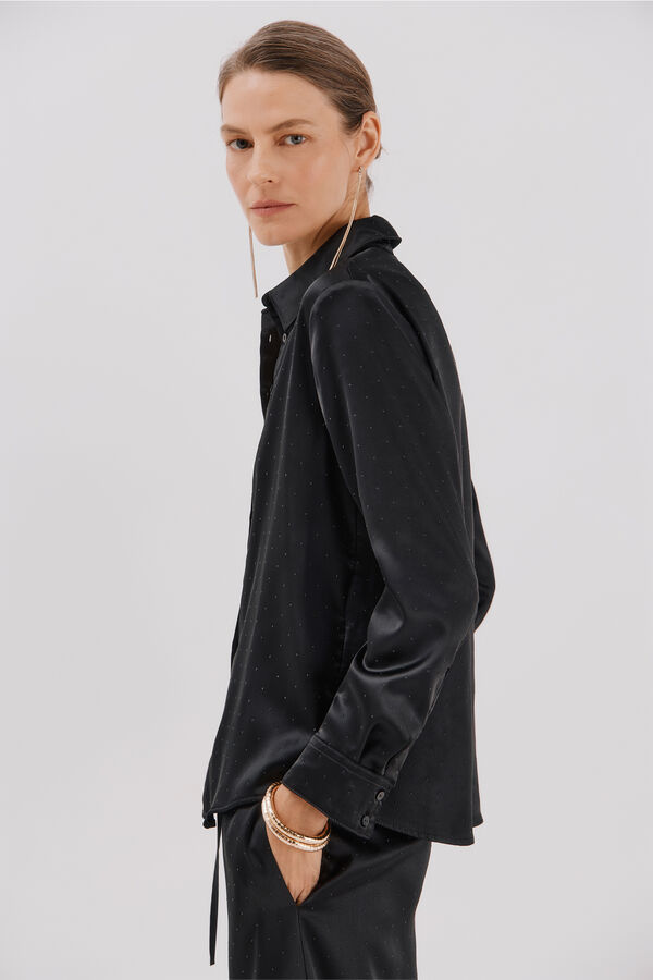 Cortefiel Camisa de cetim brilhante Preto