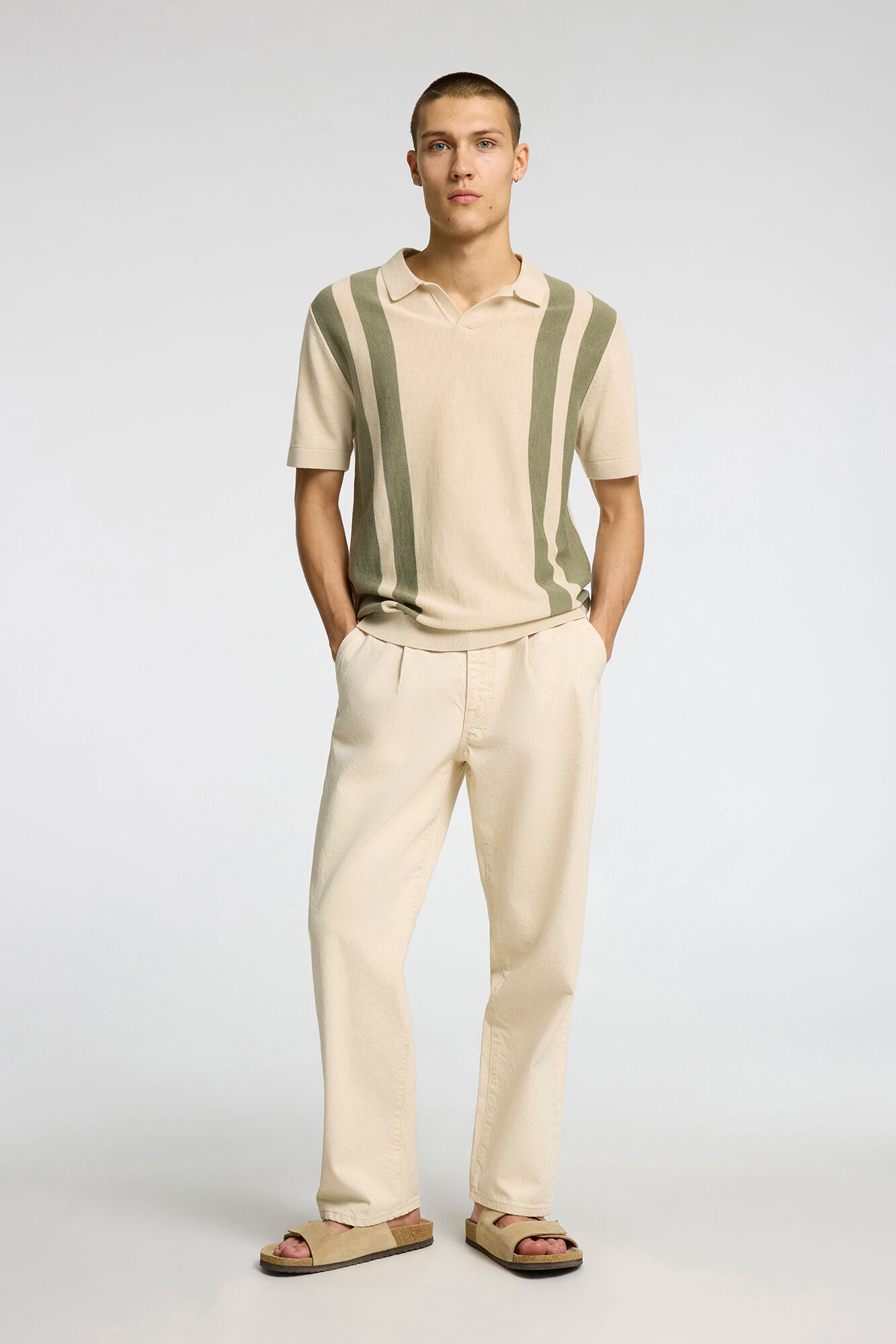 Selected Polo de punto con cuello abierto