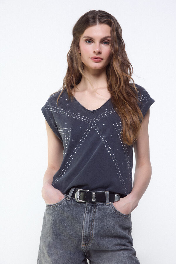 Slowlove Camiseta tachas Cinzento