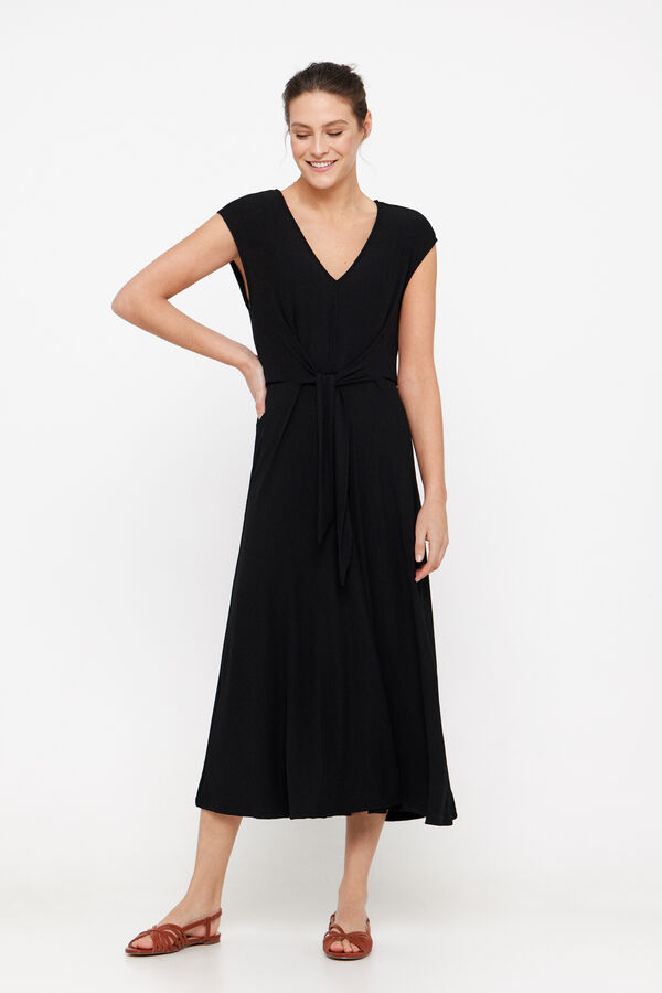 Cortefiel Vestido punto plisado nudo Negro