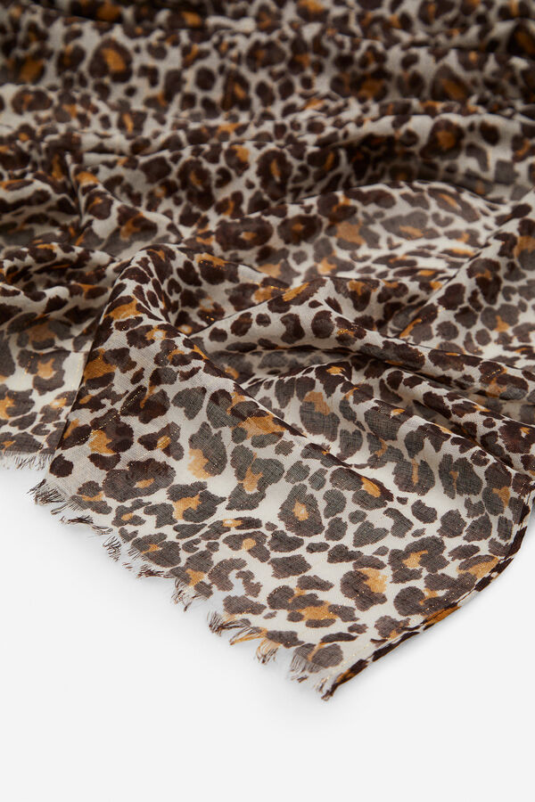 Cortefiel Lenço de seda estampado leopardo com riscas lúrex Impressão