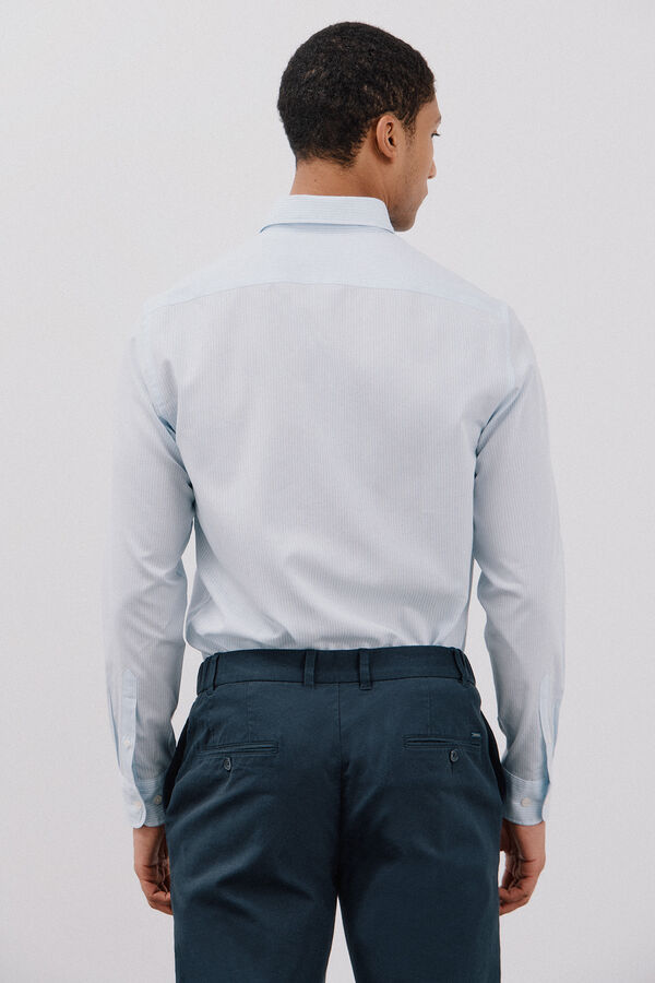 Cortefiel Camisa rayas algod&oacute;n tencel Azul