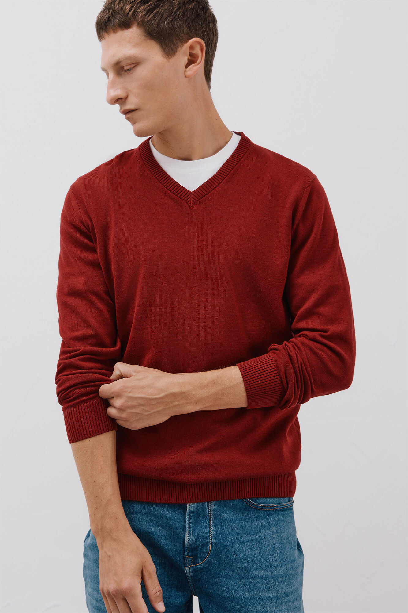 Cortefiel Jersey punto fino algod&oacute;n cuello pico