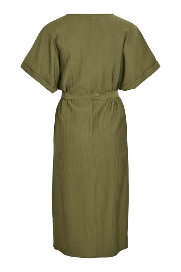 Vila Vestido midi manga 2/4 com viscose Verde