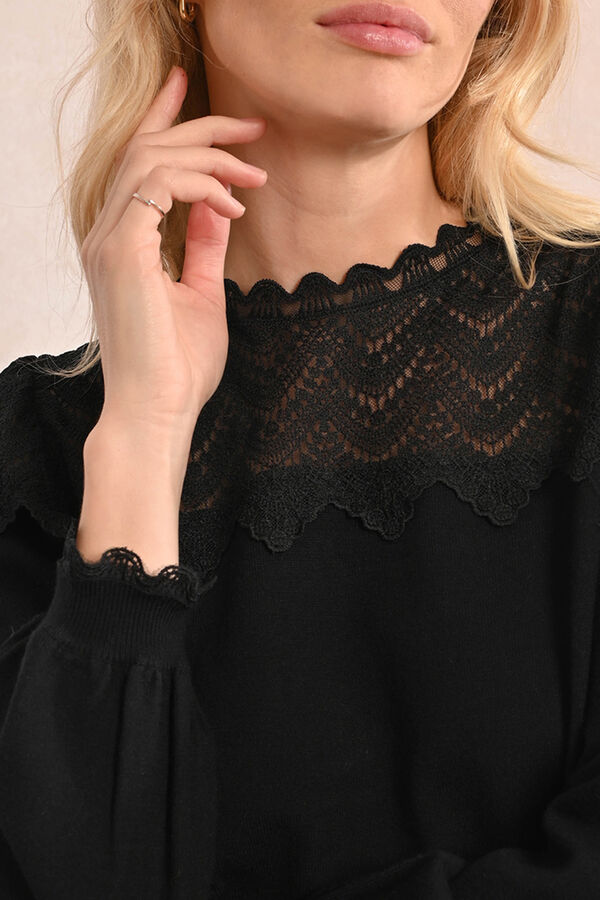 Molly Bracken Jersey de mujer de manga larga detalle encaje Negro