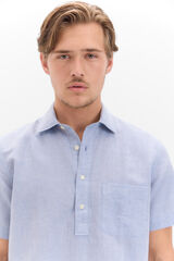 Cortefiel Polera rayas lino algod&oacute;n manga corta Azul