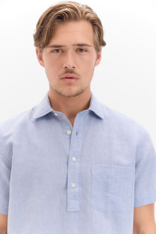 Cortefiel Polera rayas lino algod&oacute;n manga corta Azul