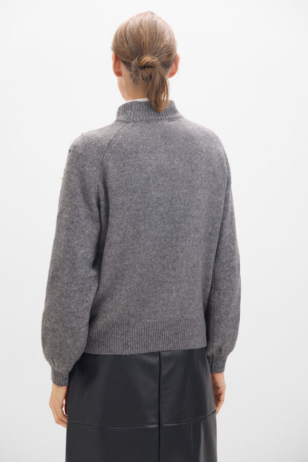 Cortefiel Su&eacute;ter com strass e p&eacute;rolas Cinzento