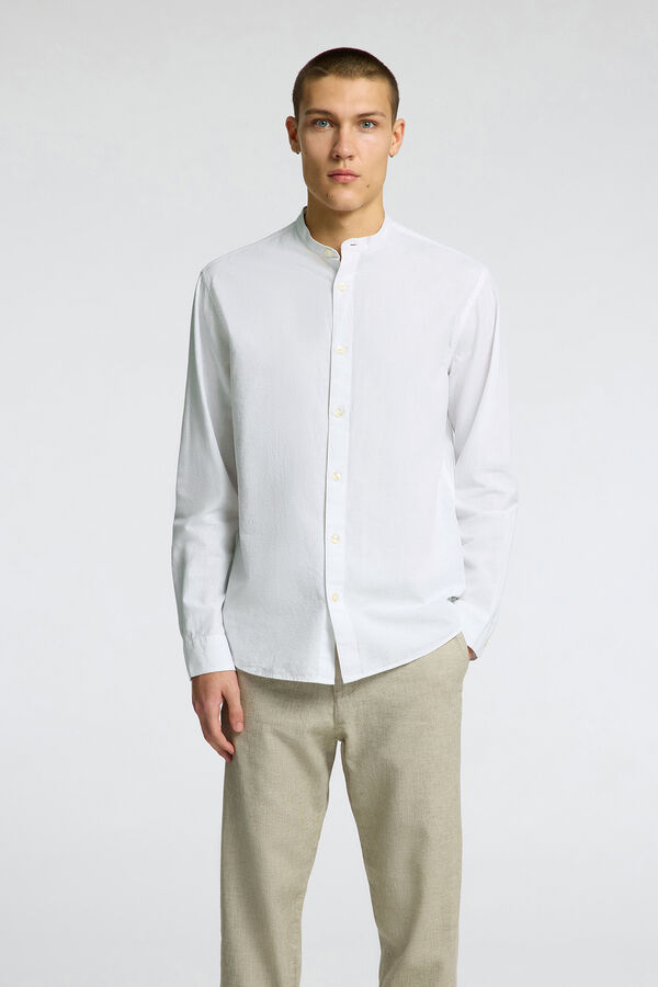 Selected Camisa de lino cuello mao Blanco