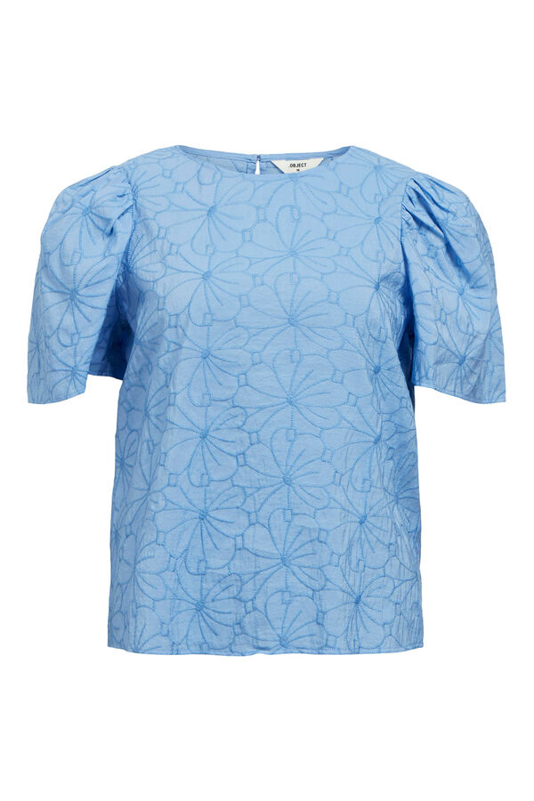Object Blusa de manga manga curta bordado Azul