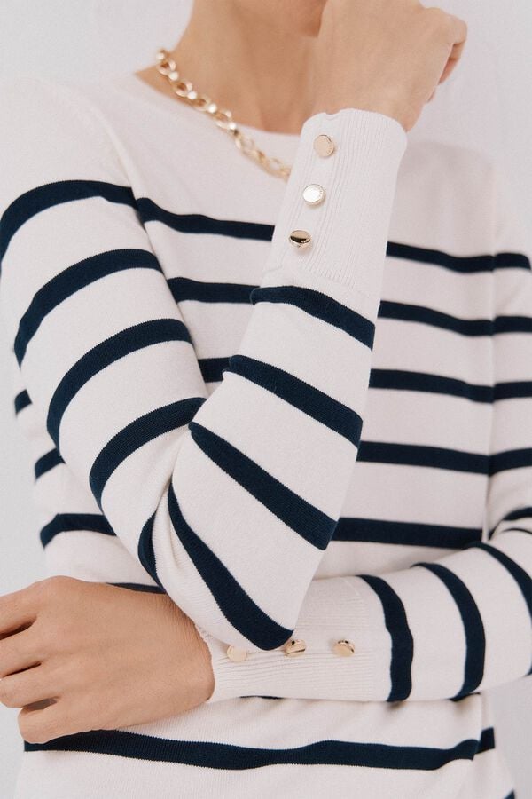 Cortefiel Su&eacute;ter de listras Ecru