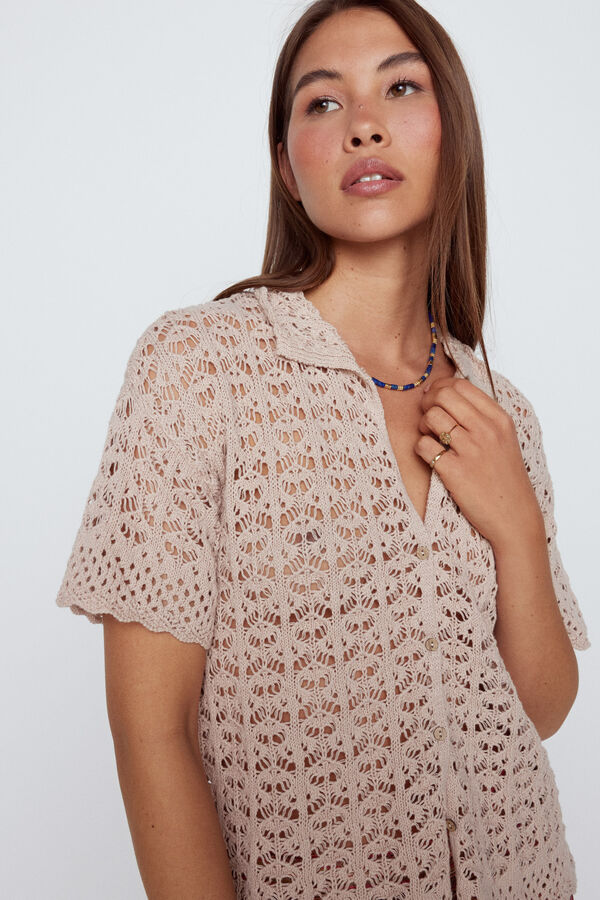 Slowlove Polo punto calado Beige