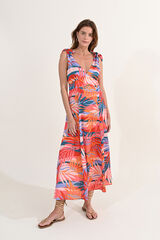 Molly Bracken Vestido comprido com la&ccedil;ada estampada e pregas Multicolorido