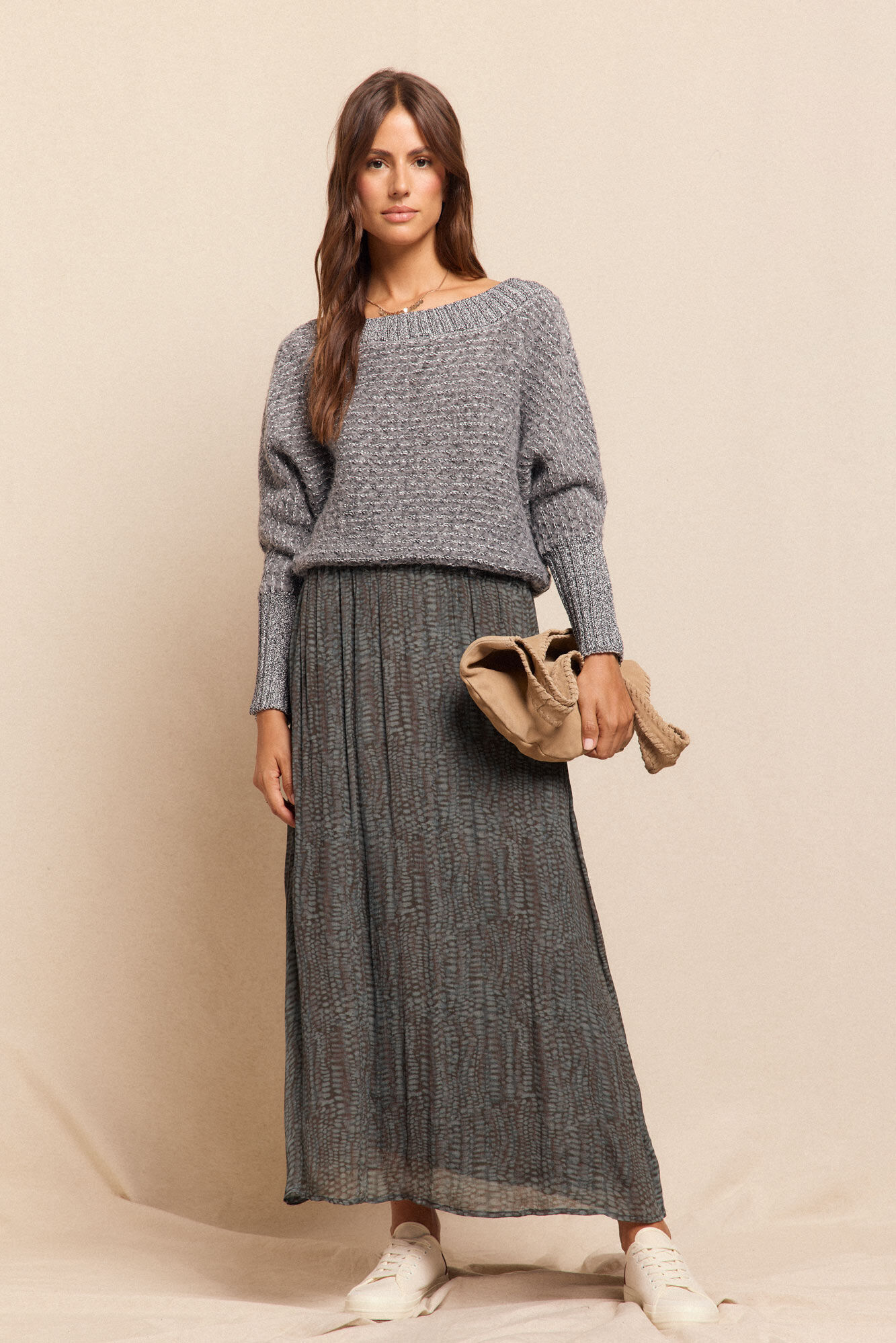 Slowlove Falda midi satinada estampada