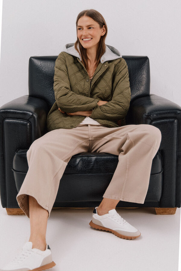 Cortefiel Anorak corto capucha sudadera Kaki