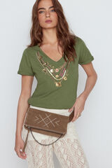 Slowlove T-shirt colar bordado Verde