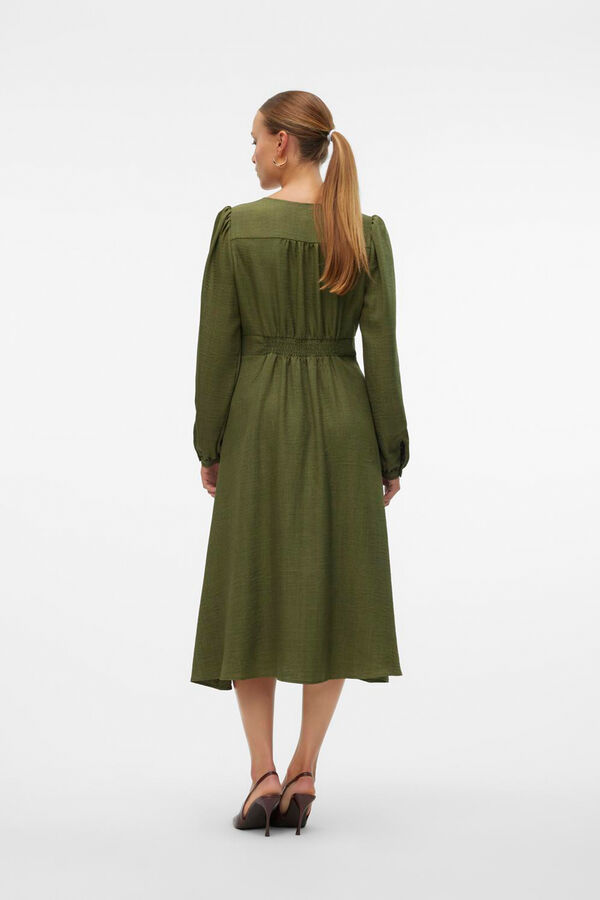 Vero Moda Vestido midi manga larga Verde oscuro