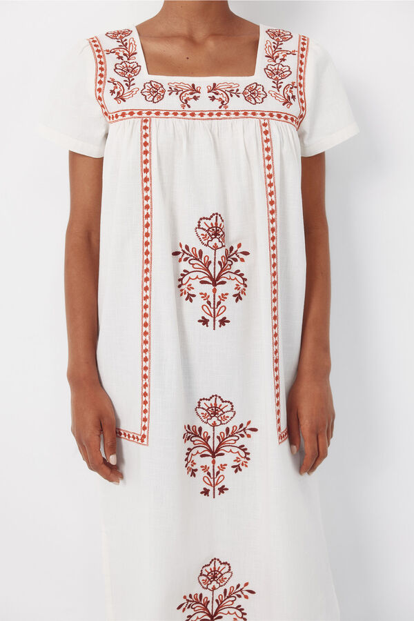 Cortefiel Vestido bordados florales Estampado rojo