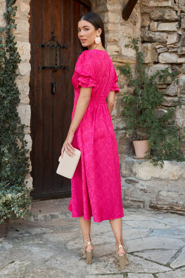 Pol&iacute;n Et Moi Vestido midi con estampado floral en jacquard Fucsia