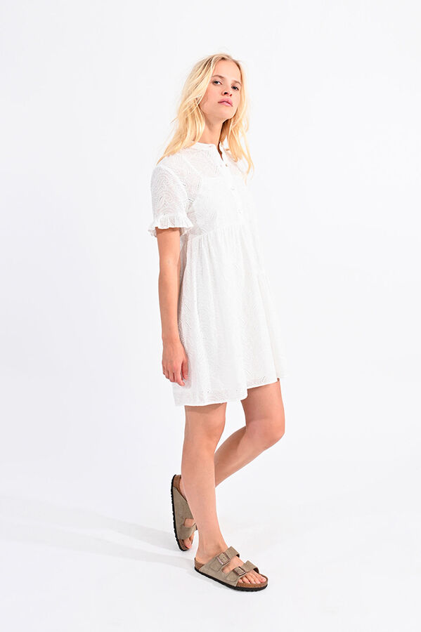 Molly Bracken Vestido de manga corta con volantes en tejido bordado Blanco
