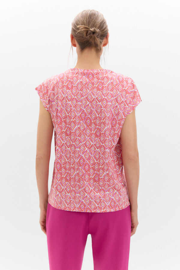 Cortefiel Camiseta pico con detalle puntilla Estampado gris