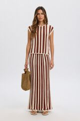 Selected Falda punto rayas Estampado beige