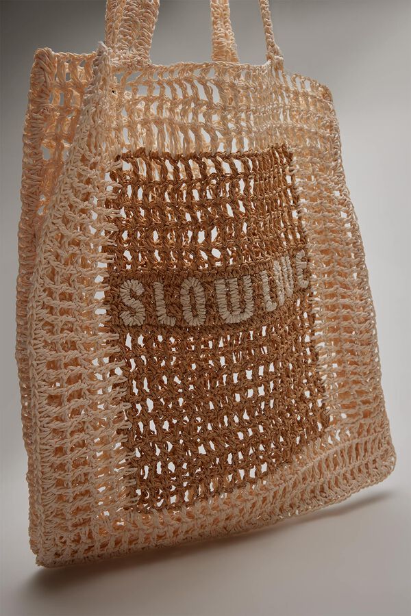 Slowlove Bolso bandolera de rafia Arena