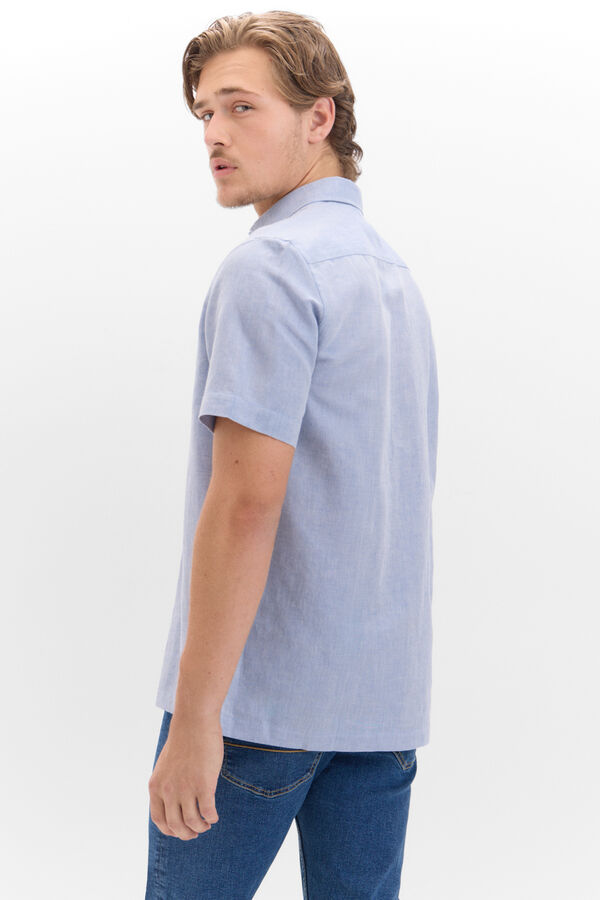 Cortefiel Polera rayas lino algod&oacute;n manga corta Azul