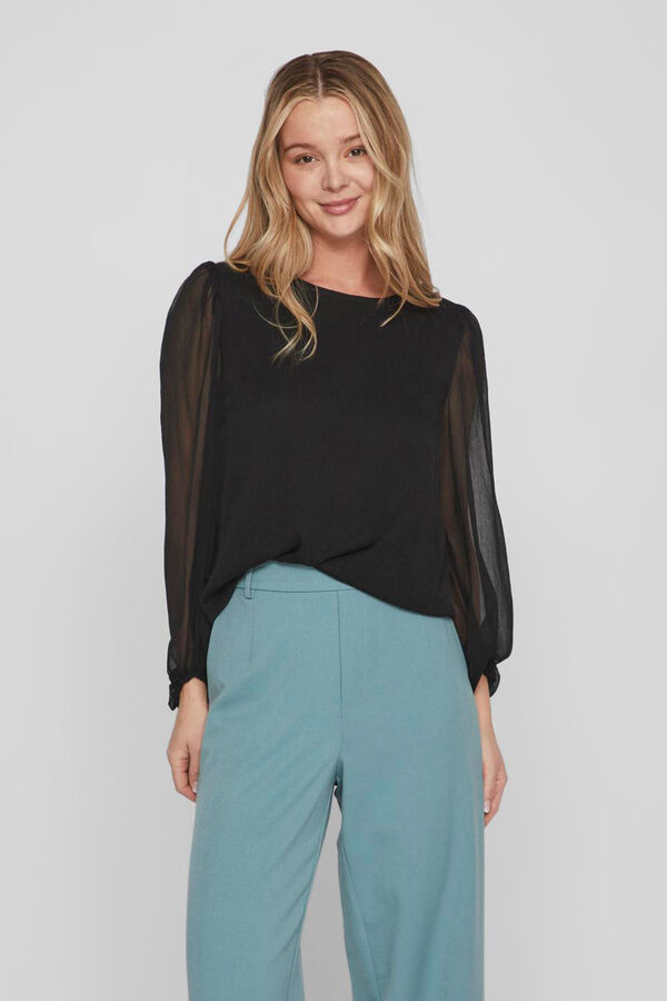 Vila Blusa de mujer manga gasa Negro