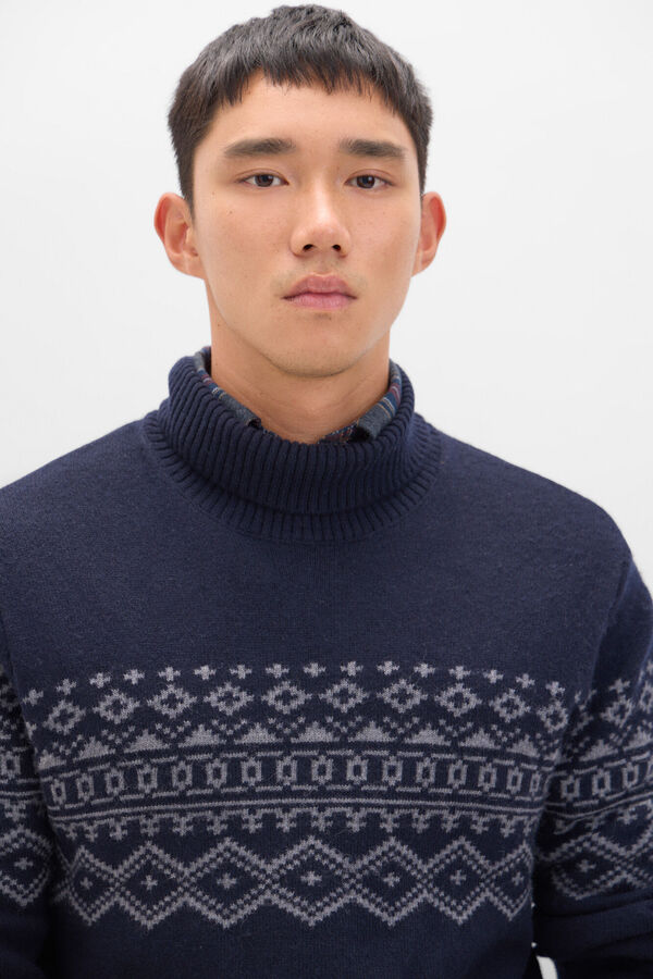 Cortefiel Jersey navidad lana cuello alto Azul marino