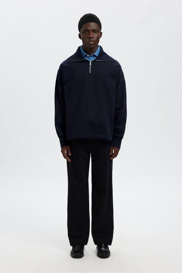 Selected Sweatshirt 100% algod&atilde;o org&acirc;nico com meia fecho-&eacute;clair  Azul