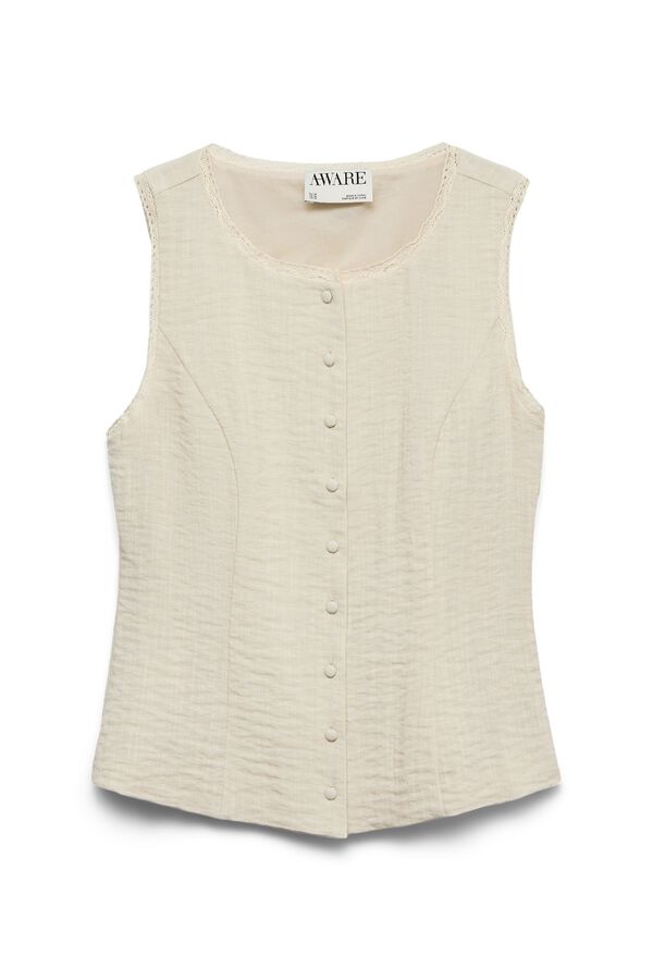 Vero Moda Top manga sisa abotonado Beige