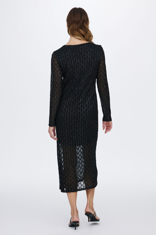 Vila Vestido midi de manga larga Negro