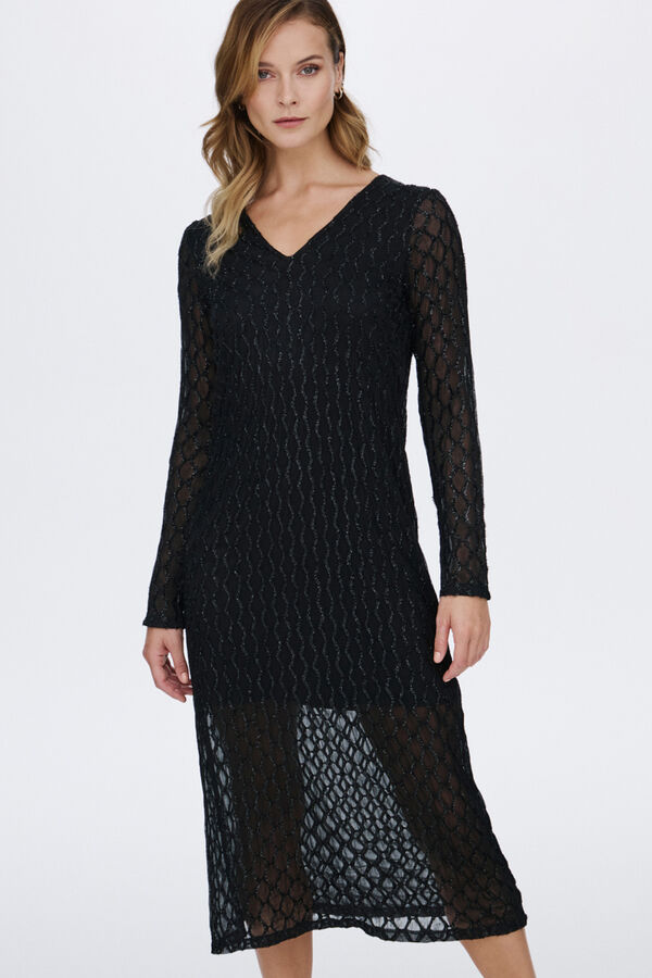 Vila Vestido midi de manga larga Negro