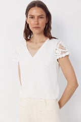 Cortefiel Camiseta manga crochet Blanco